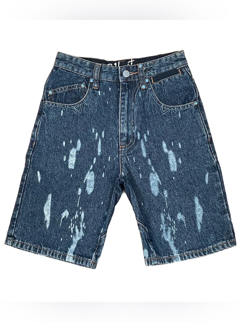 VINTAGE 2000s G-Unit Boys’ Graphic Bleach Splatter Blue Denim Jean Shorts Size 4